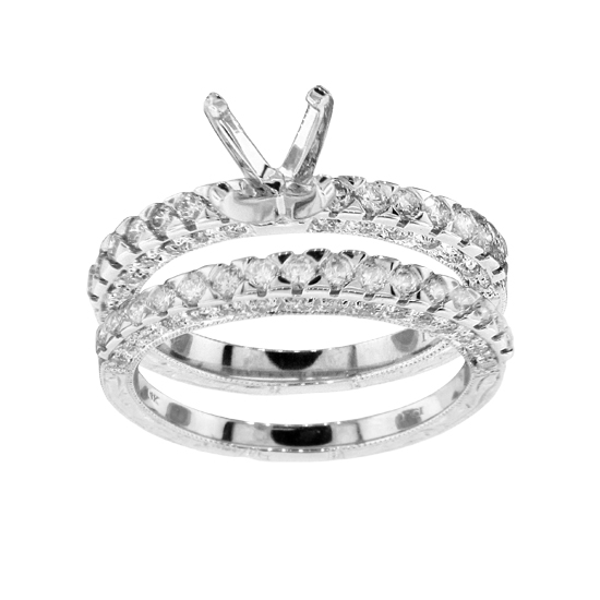 View 1.01cttw Diamond Semi Mount and Wedding Band Set in 14k White Gold