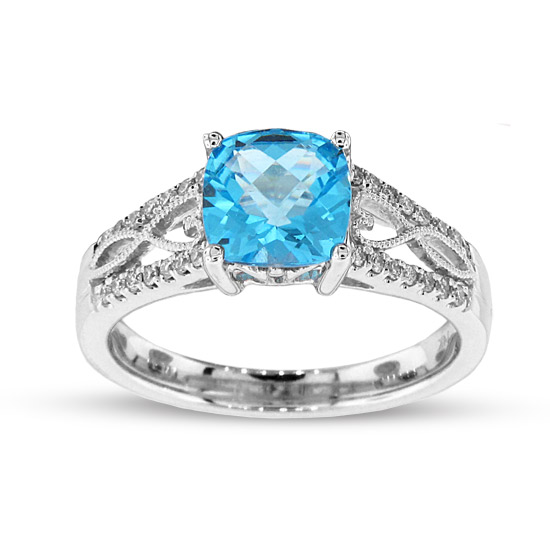 View 1.82cttw Diamond and Brue Topaz fashion Ring in 14k White Gold