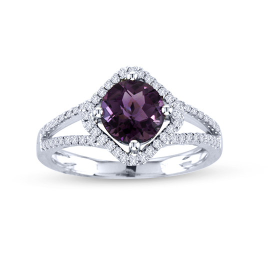 View 1.42cttw Diamond and Amethyst Dashion Ring in 14k White Gold