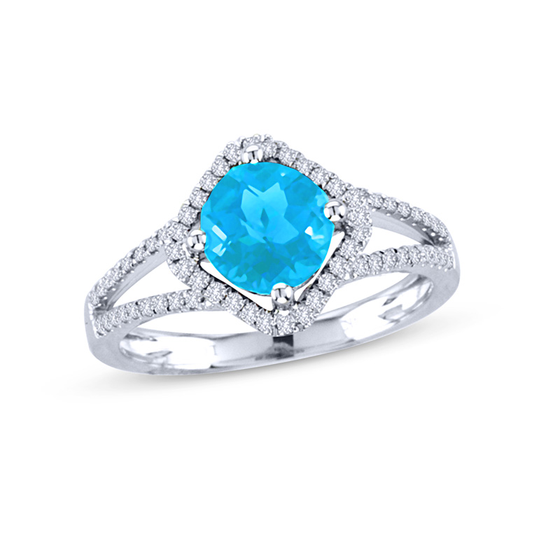 View 1.40ctw Diamond and Blue Topaz Split Shank Fashion Ring in 14k WG