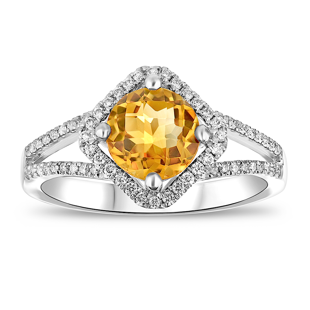 View 0.25ctw Diamond and Citrine Fashion Ring in 14k WG