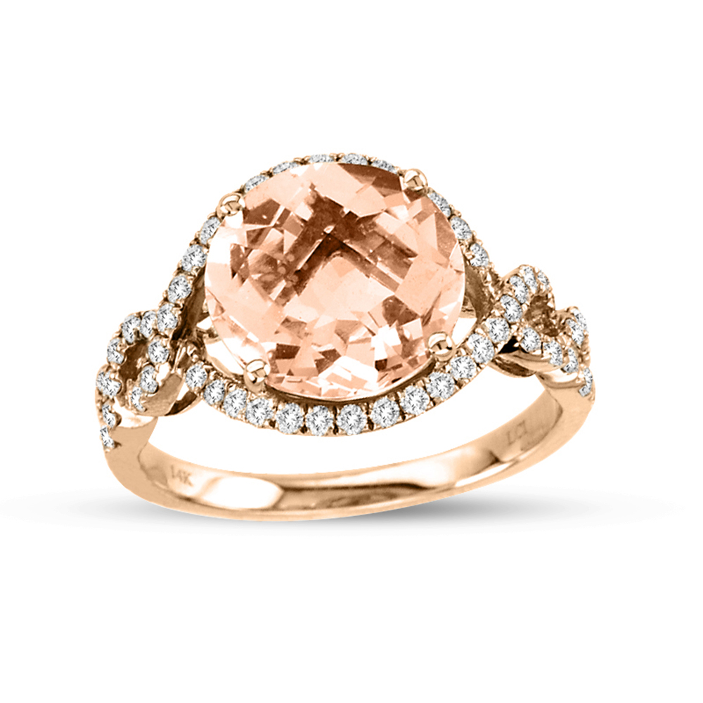 View 3.79cttw Diamond and 10mm Round Morganite Fashion Ring in 14k Rose Gold