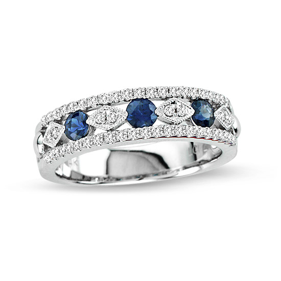 View 0.69cttw Diamond and Sapphire fashion Wedding Band in 14k White Gold