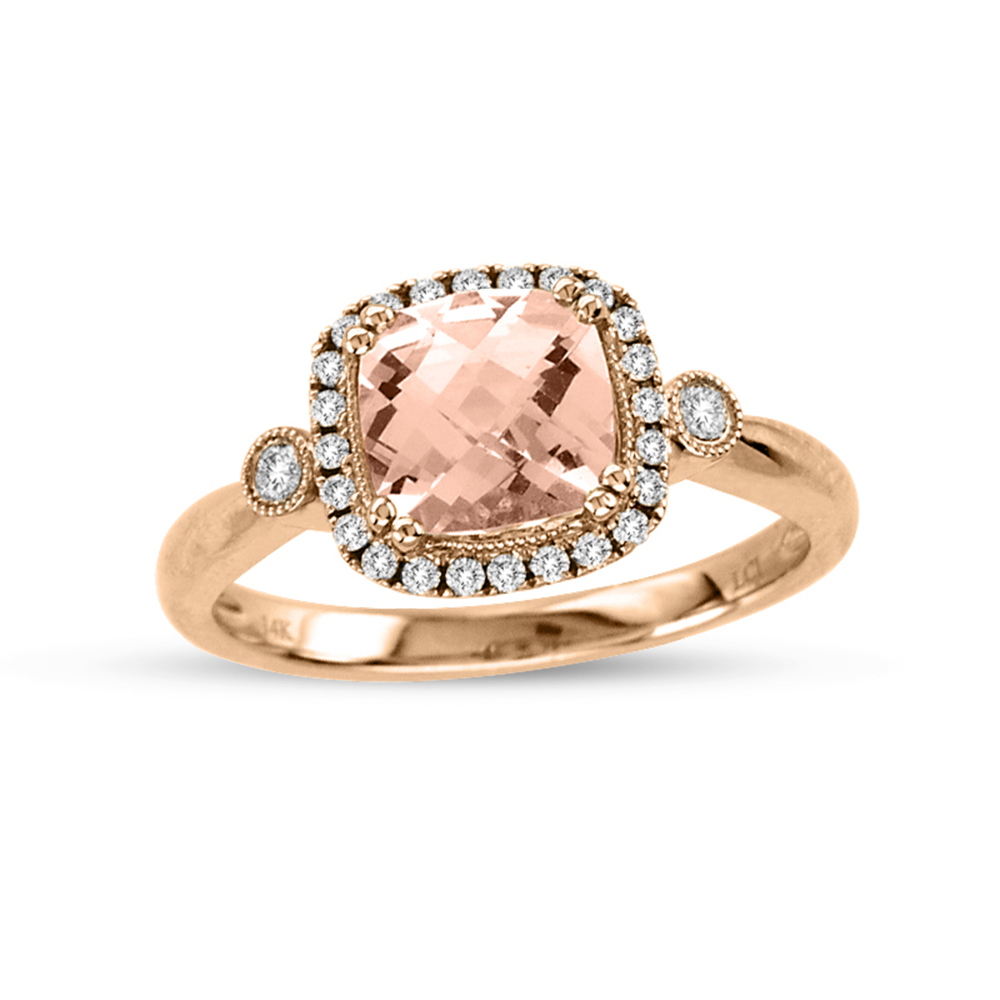 1.40cttw Diamond and Morganite Fashion Ring in 14k Rose Gold