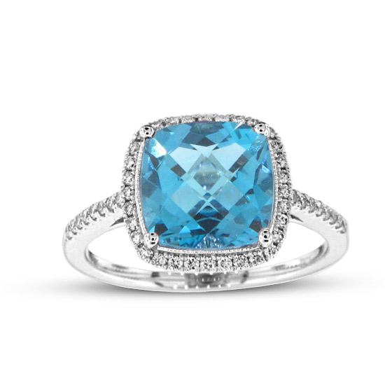 View 3.59cttw Diamond and Blue Topaz Fashion Ring in 14k White Gold