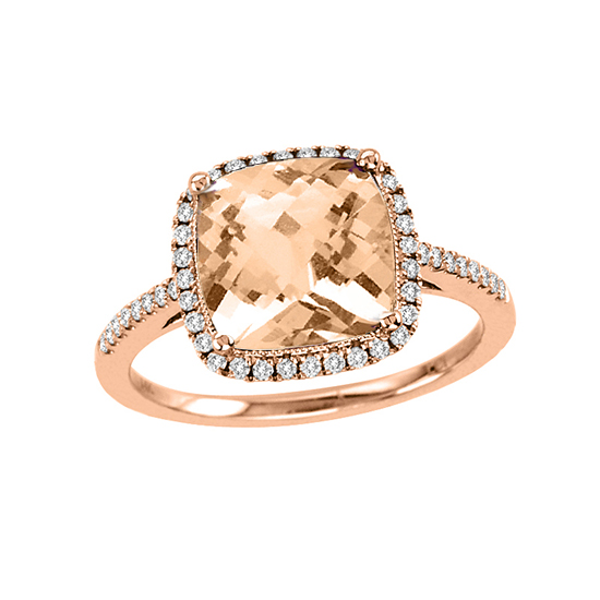 View 2.68cttw 9mm Cushion Cut Morganite and Diamond Ring in 14k Rose Gold