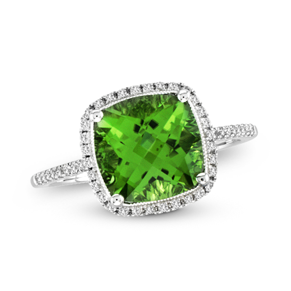 View 3.60ctw Diamond and Peridot Fashion Ring in 14k White Gold 