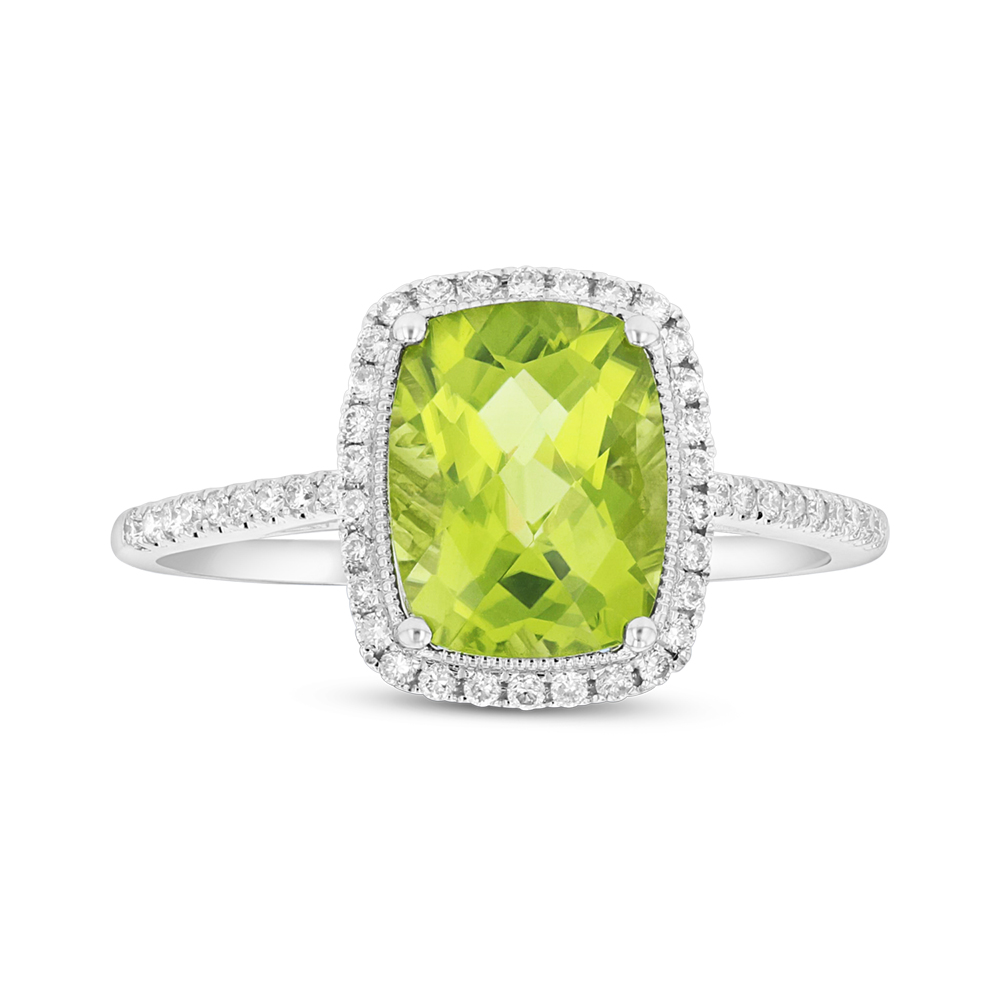 View 2.50cttw Diamond and Peridot Fashion Ring in 14k White Gold