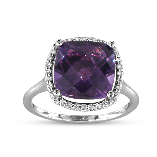 View Diamond and Amethyst Fashion Ring in 14k White Gold