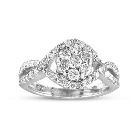 View 1.00cttw Diamond Cluster Fashion Ring in 14k White Gold