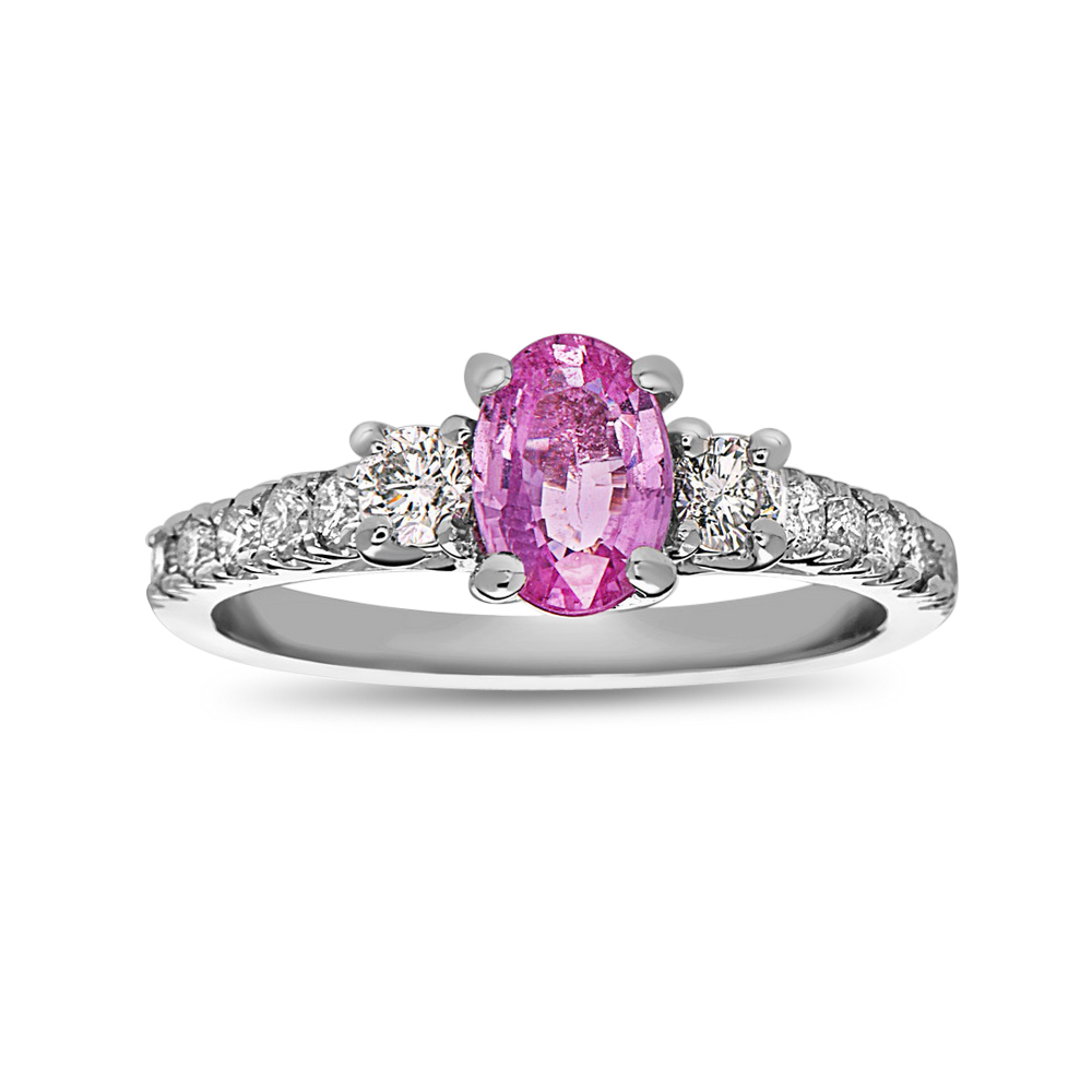 View 1 1/4cttw Pink Sapphire and Diamond Engagement Ring in 14k White Gold