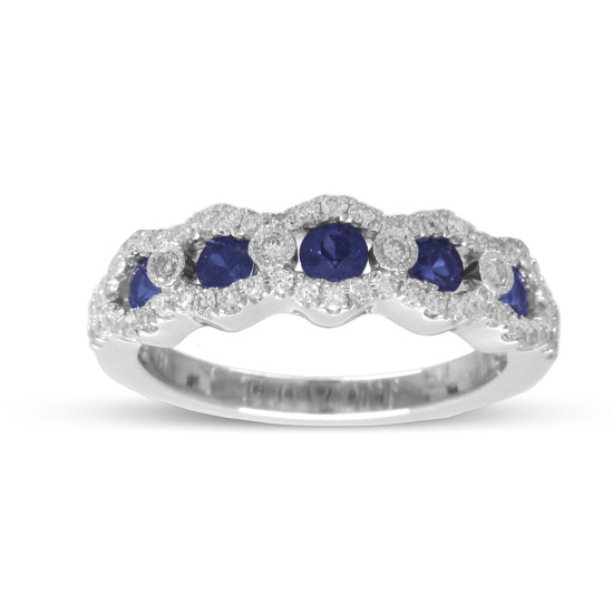 View 0.99cttw Sapphire and Diamond Wedding Band in 14k White Gold