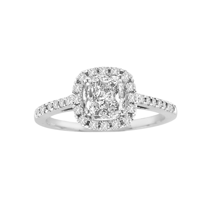 View 1.00cttw  Diamond Halo Design Engagement Ring in 14k Gold