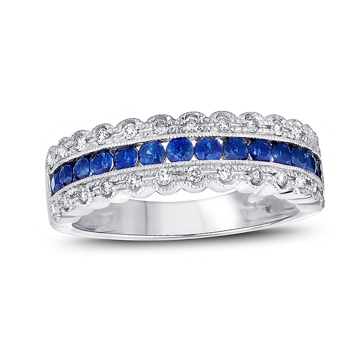 View 0.87cttw Diamond and Sapphire Wedding Band in 14k White Gold