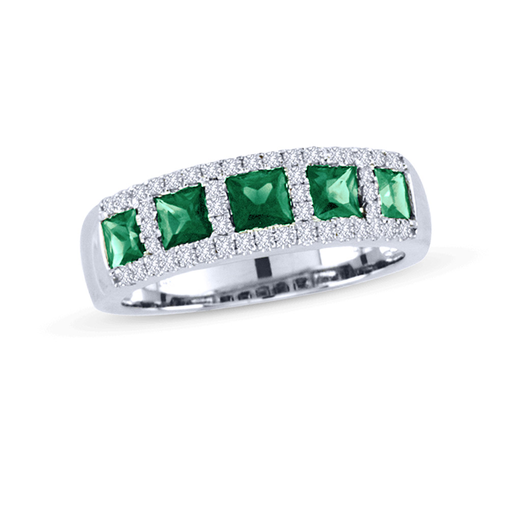 1.43ctw Diamond and Emerald Band in 14k WG