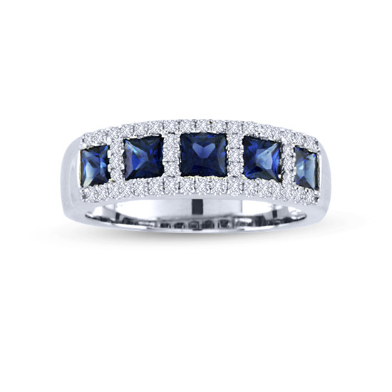 1.53cttw Diamond and Sapphire Fashion Wedding Band in 14k White Gold