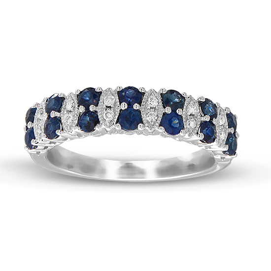 View 0.90cttw Diamond and Sapphire Wedding Band in 14k White Gold