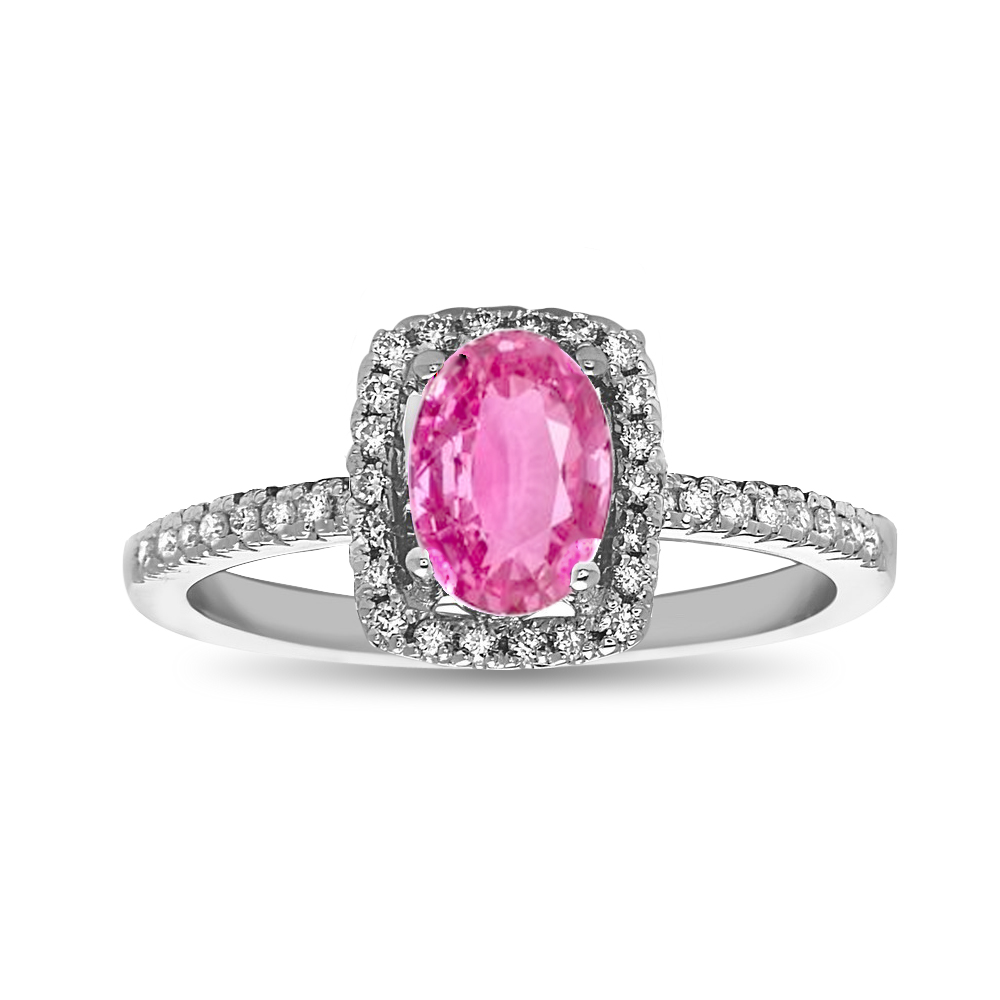 View 0.95cttw Pink Sapphire and Diamond Engagement Ring in 14k White Gold