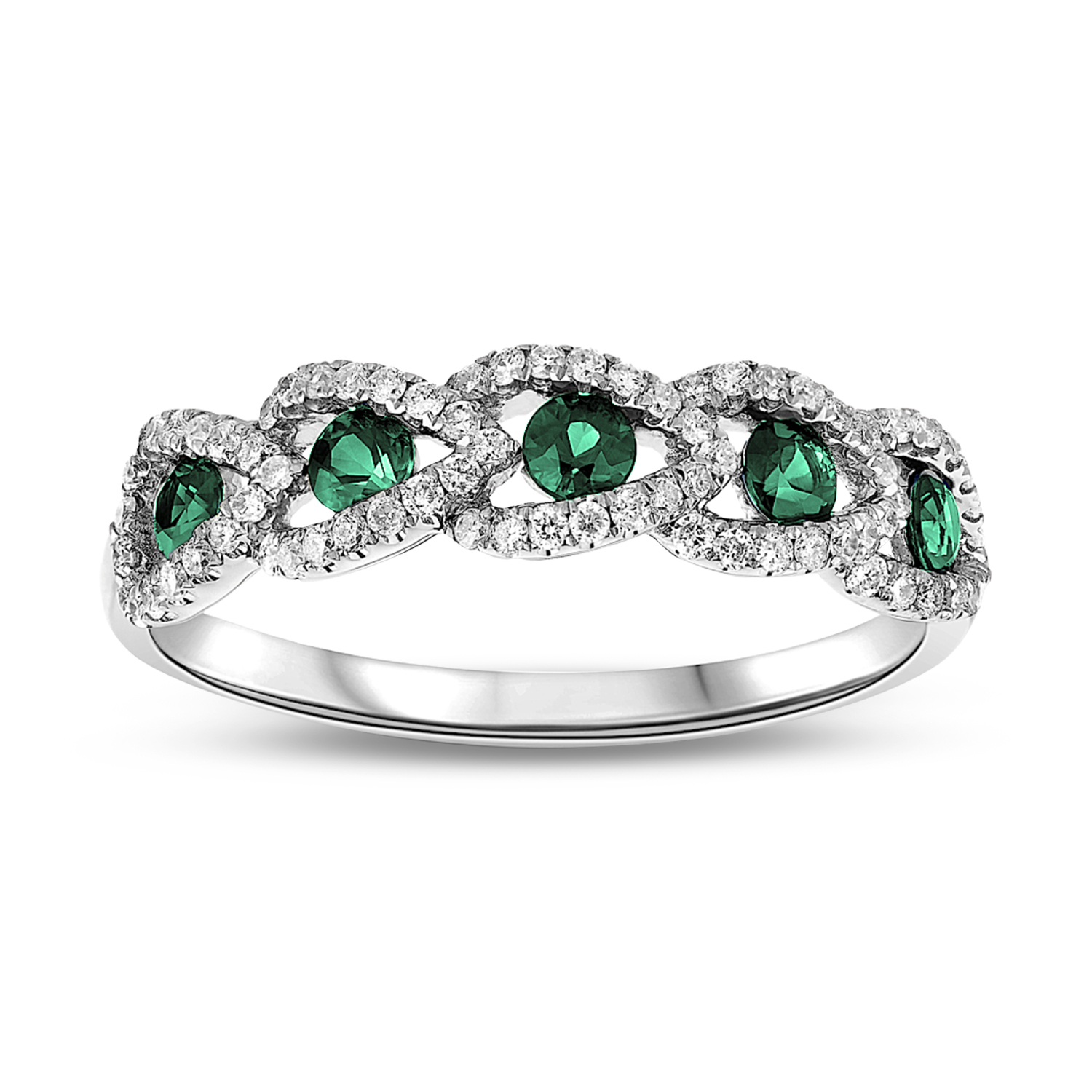 View 0.20ctw Diamond and Emerald Wedding Band in 18k Gold