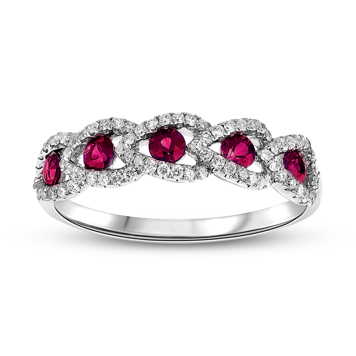 View 0.70ctw Diamond and Ruby Wedding Band in 18k Gold