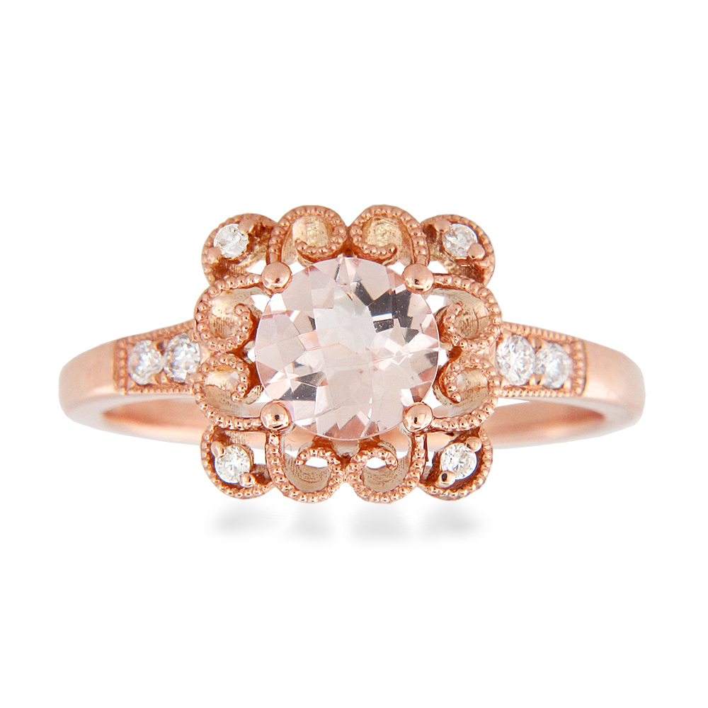 0.79cttw Diamond and Morganite Ring in 14k Rose gold