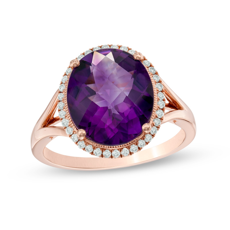 View 0.17ctw Diamond and Amethyst Ring in 14k Rose Gold