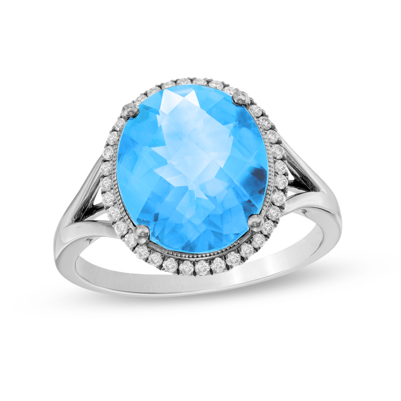 View 0.17ctw Diamond and Blue Topaz Ring in 14k White Gold