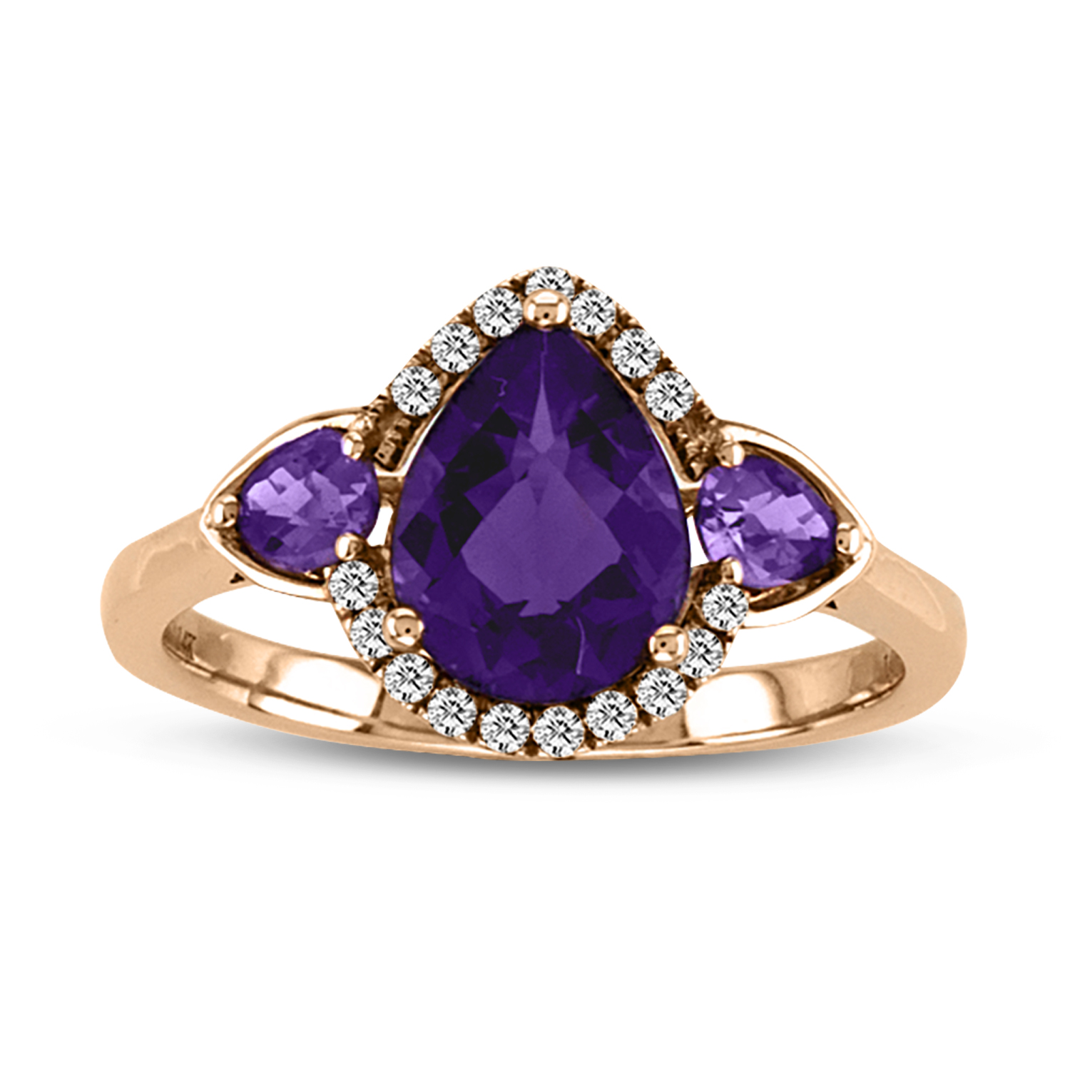 View Diamond and Amethyst Fashion Ring in 14k Rose Gold