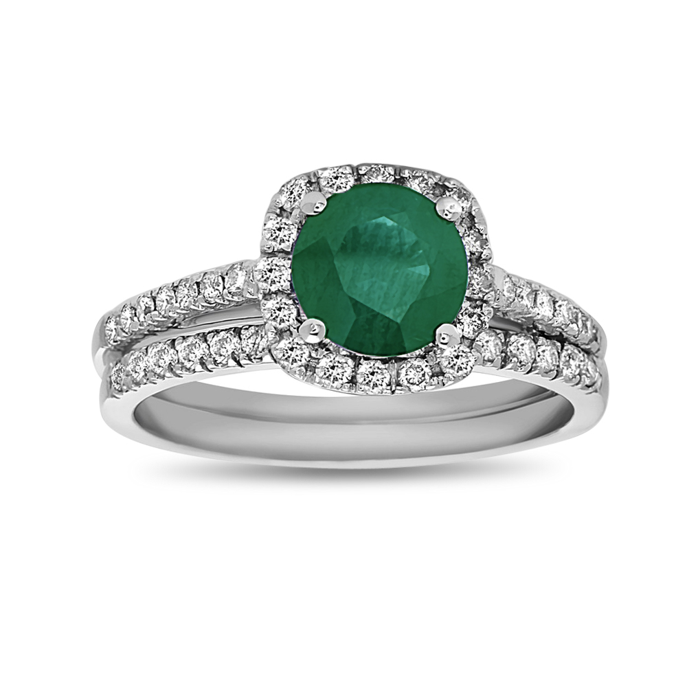 View 1.35ctw Emerald and Diamond Engagement Set in 14k White Gold