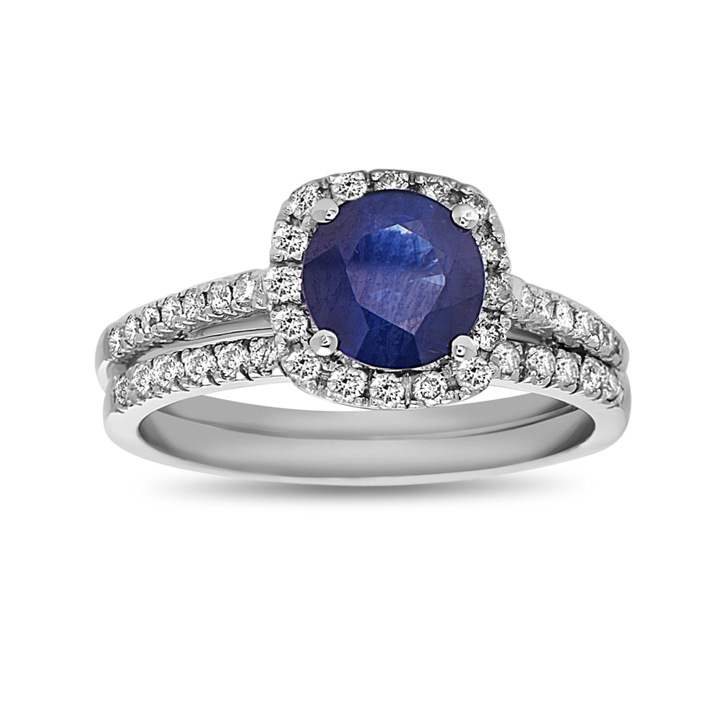 1.50ctw Sapphire and Diamond Engagement Set in 14k White Gold