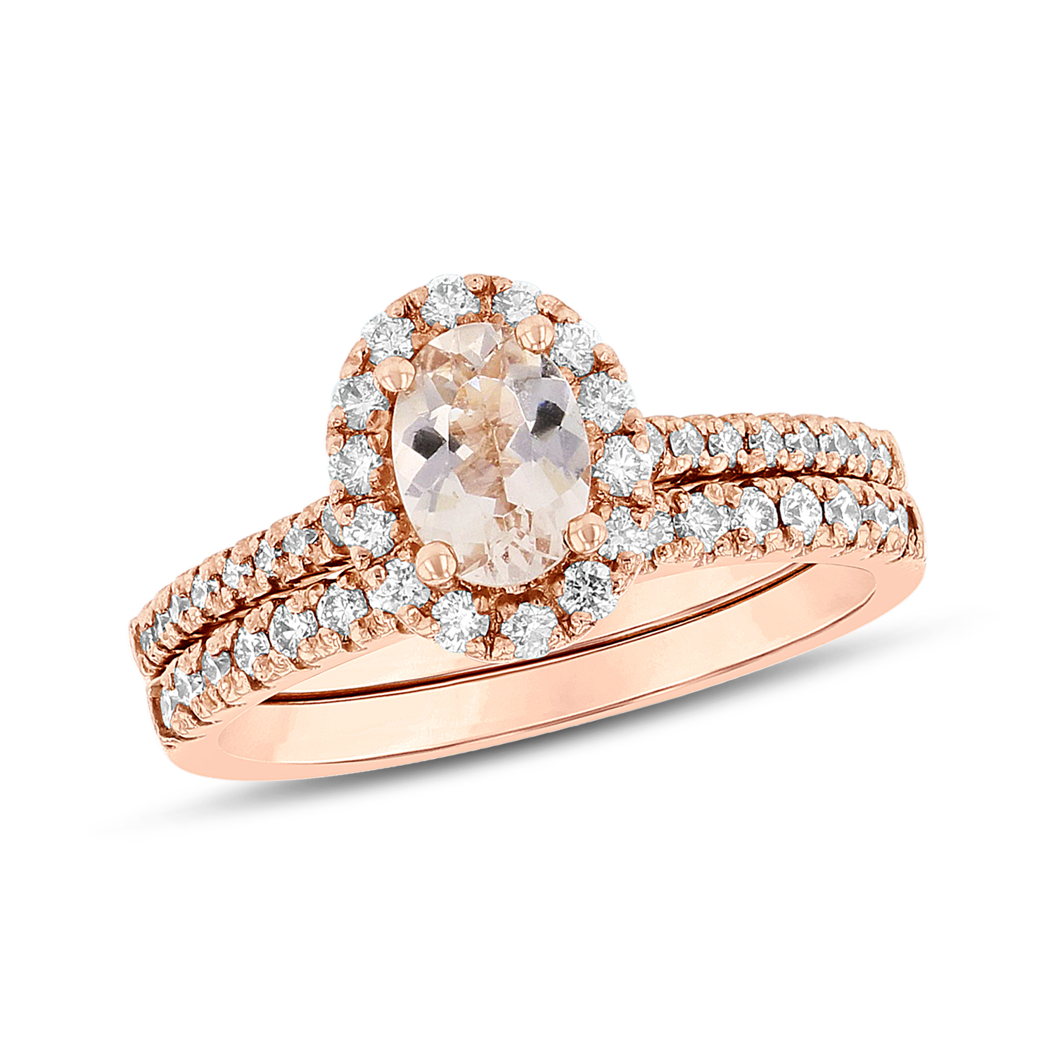View Diamond and Morganite Engagement Ring Set in 14k RG