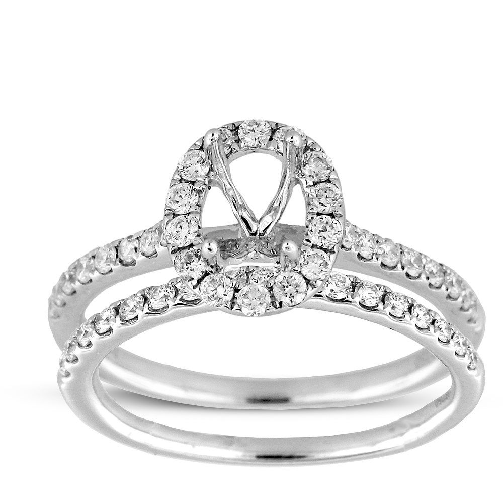 View 0.60ctw Diamond Semi Mount Engagement Ring with Matching Band in 18k WG