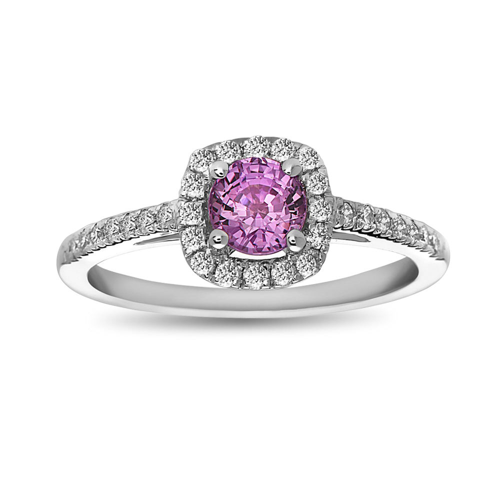 View 1.03ctw Pink Sapphire and Diamond Engagement Ring in 14k White Gold