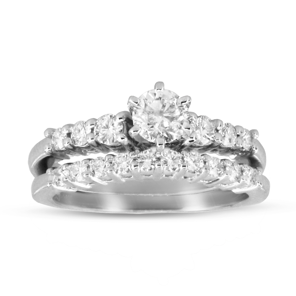 View 1.00ctw Diamond Engagement Ring and Wedding Band Set in 14k Gold