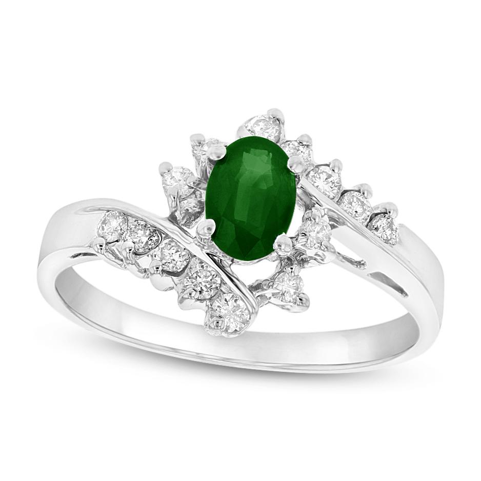 View 0.65ctw Diamond and Emerald Ring in 14k White Gold