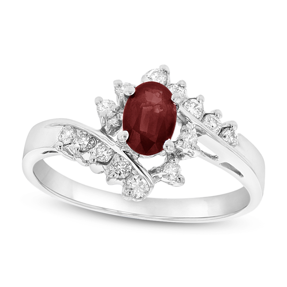 View 0.70ctw Diamond and Ruby Ring in 14k White Gold