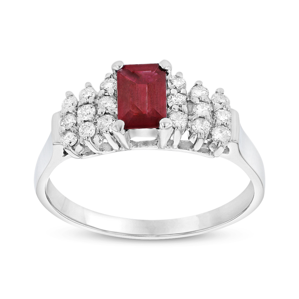 View 0.70ctw Diamond and Ruby Ring in 14k White Gold