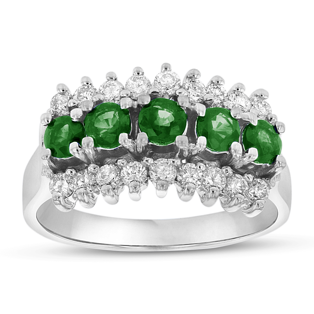 View 1.30ctw Diamond and Emerald Band in 14k White Gold