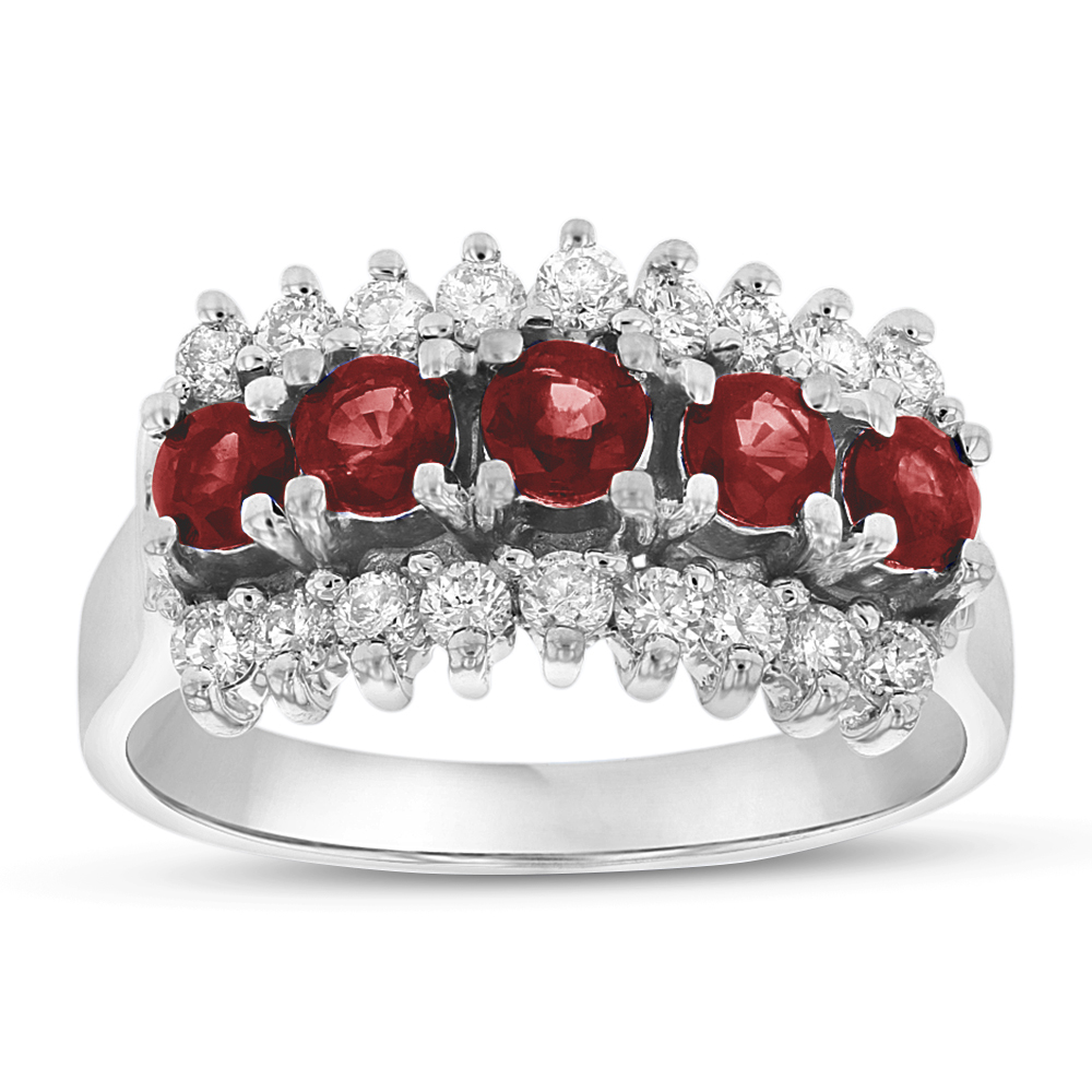 View 1.30ctw Diamond and Ruby Band in 14k WHite Gold
