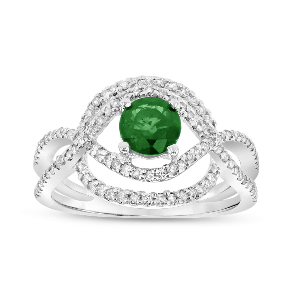View 1.00ctw Diamond and Emerald Ring in 14k White Gold.