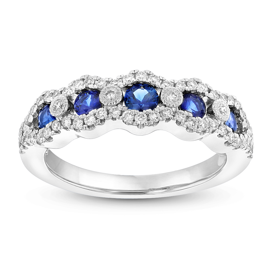 View 0.37ctw Diamond and Sapphire Wedding Band in 14k WG