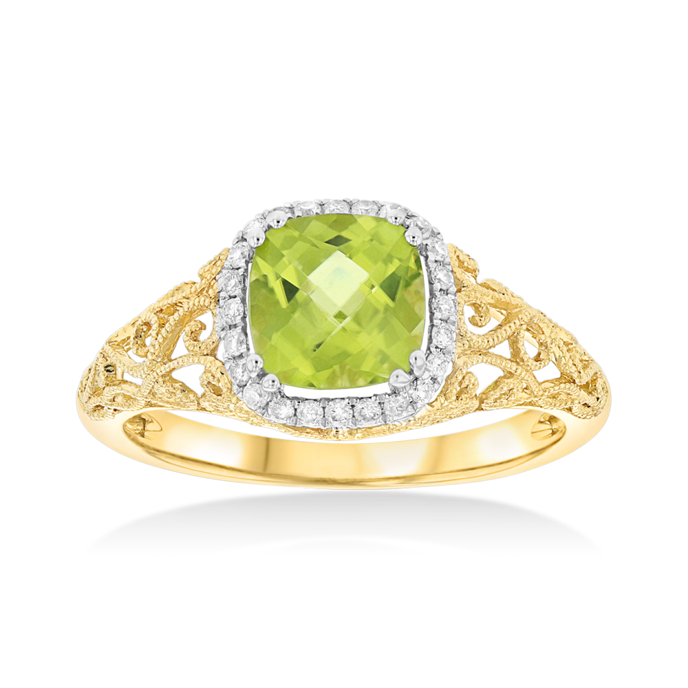 View 0.12ctw Diamond and Peridot Fashion Ring in 14k WG