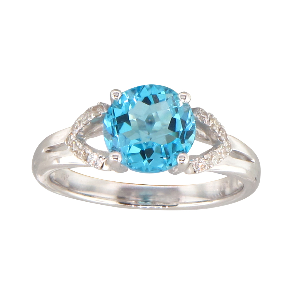 View 0.12ctw Diamond and Blue Topaz Fashion ring in 14k WG
