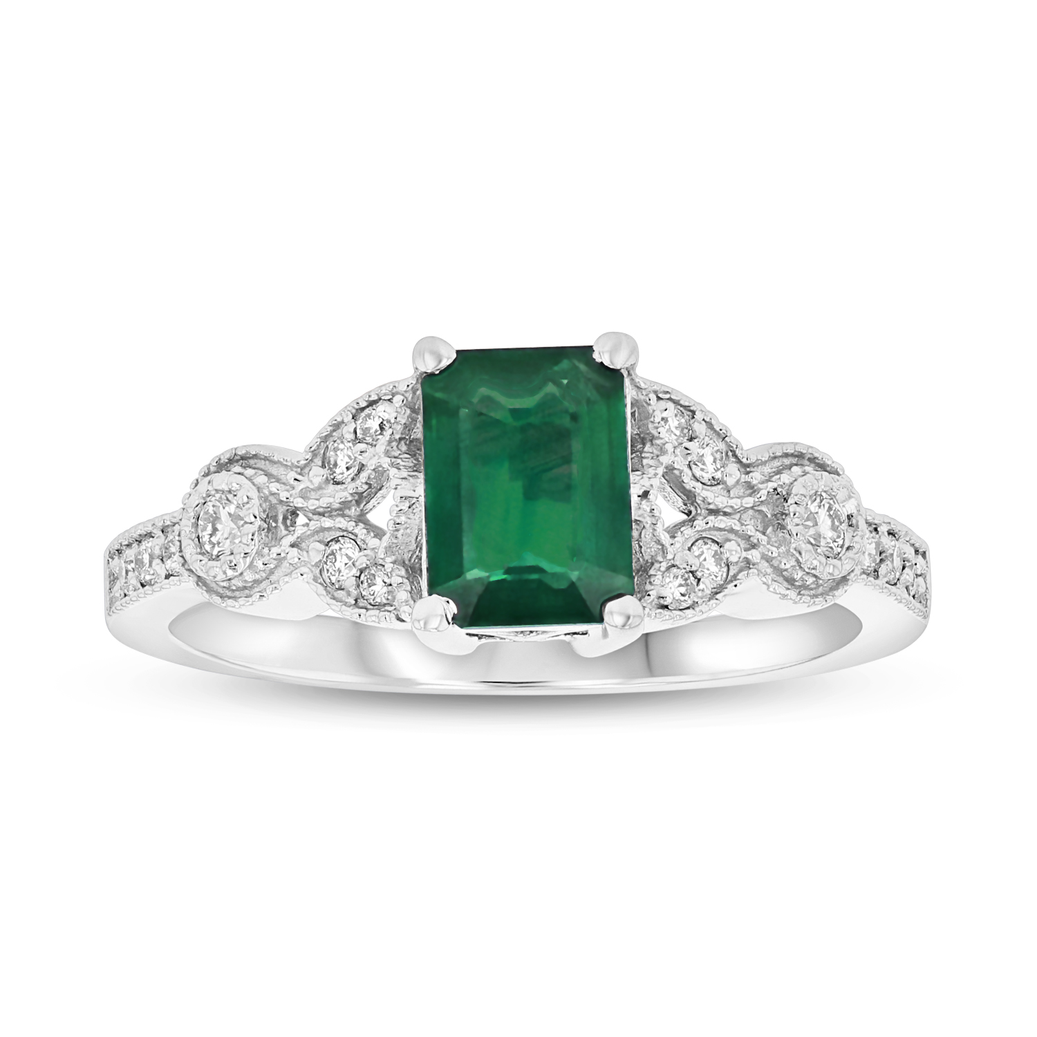 View 1.05ctw Diamond and Emerald Engagement Ring in 14k White Gold