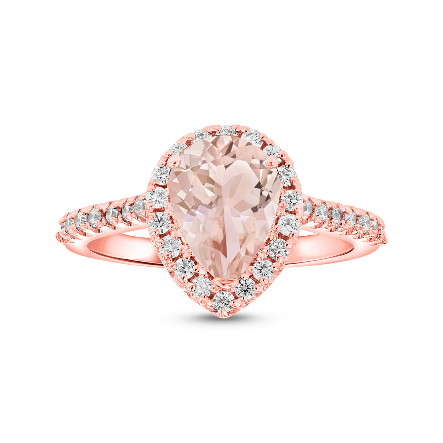 View 1.25 ctw Diamond and 9X7mm Pear Shape Morganite Ring in 14K Rose Gold