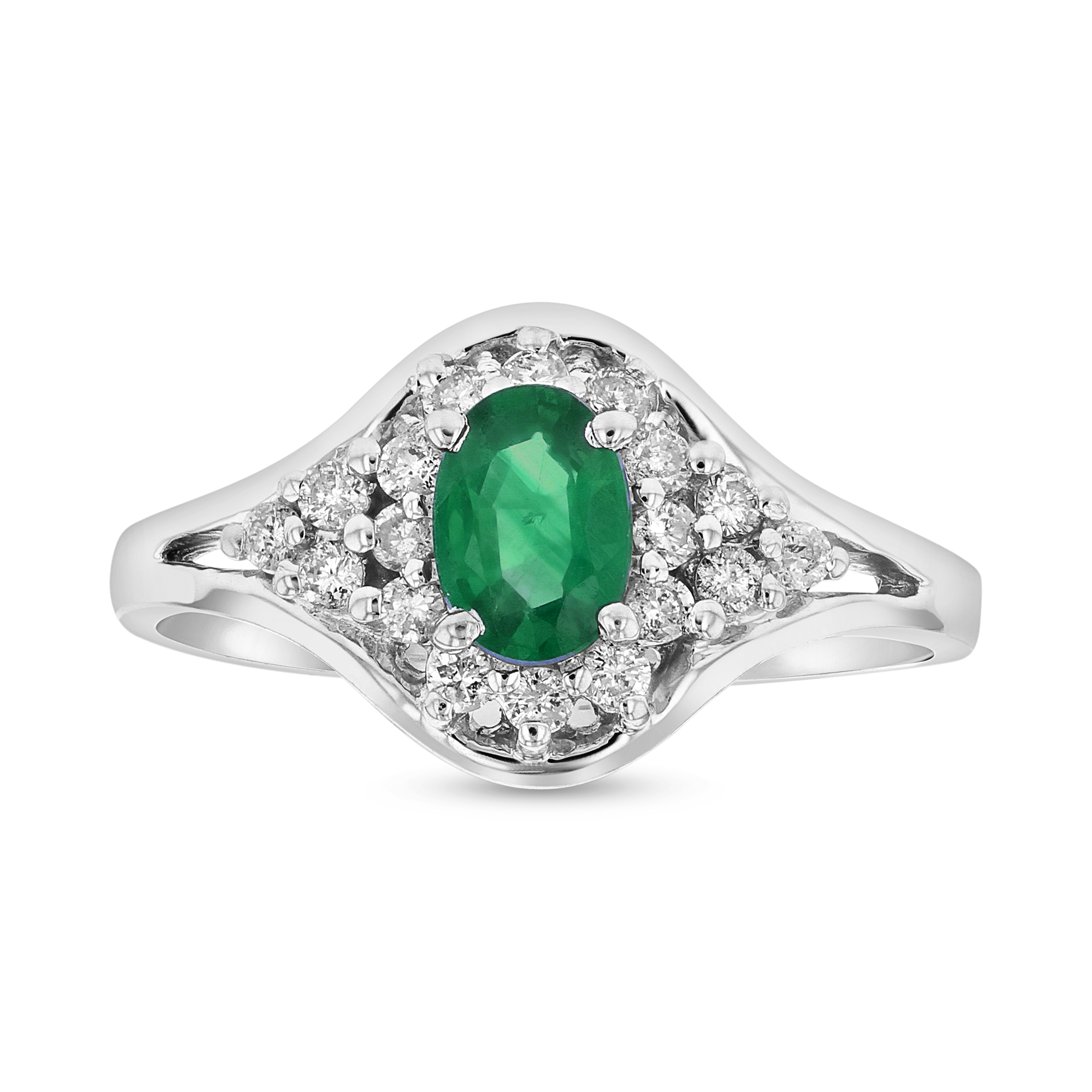 View 0.65ctw Diamond and Emerald RIng in 14k White Gold