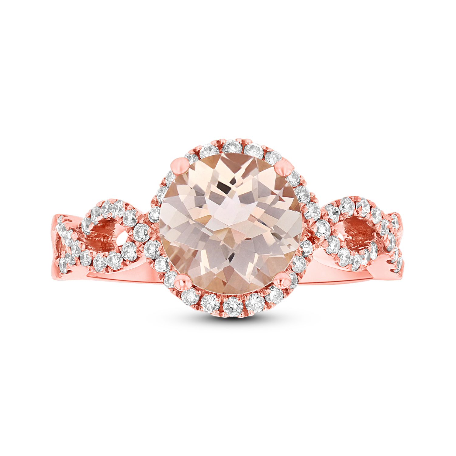 View Diamond and 8mm Round Morganite Ring in 14k Rose Gold