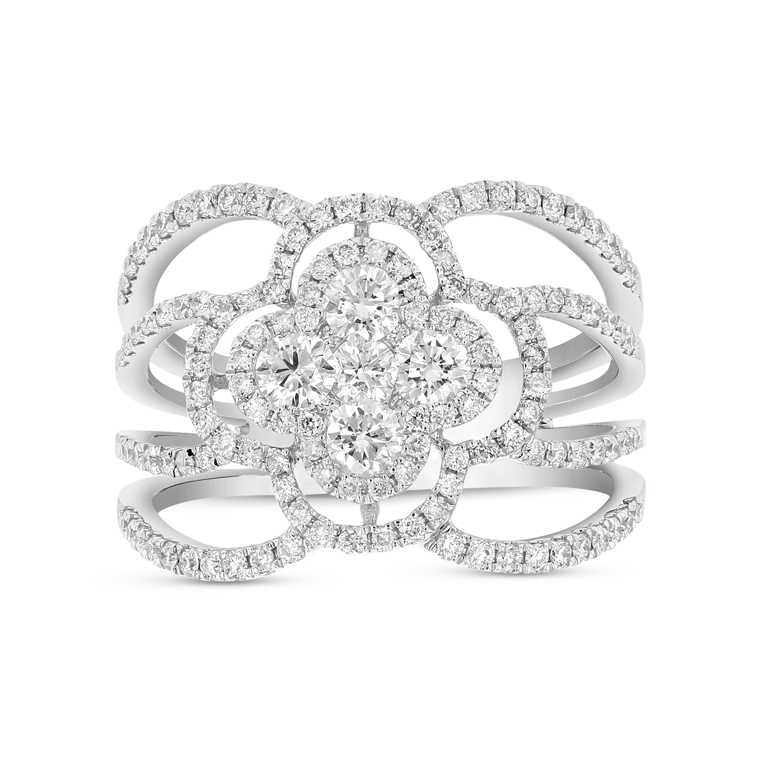 View 1.05ctw Diamond Clover Fashion Ring in 18k White Gold