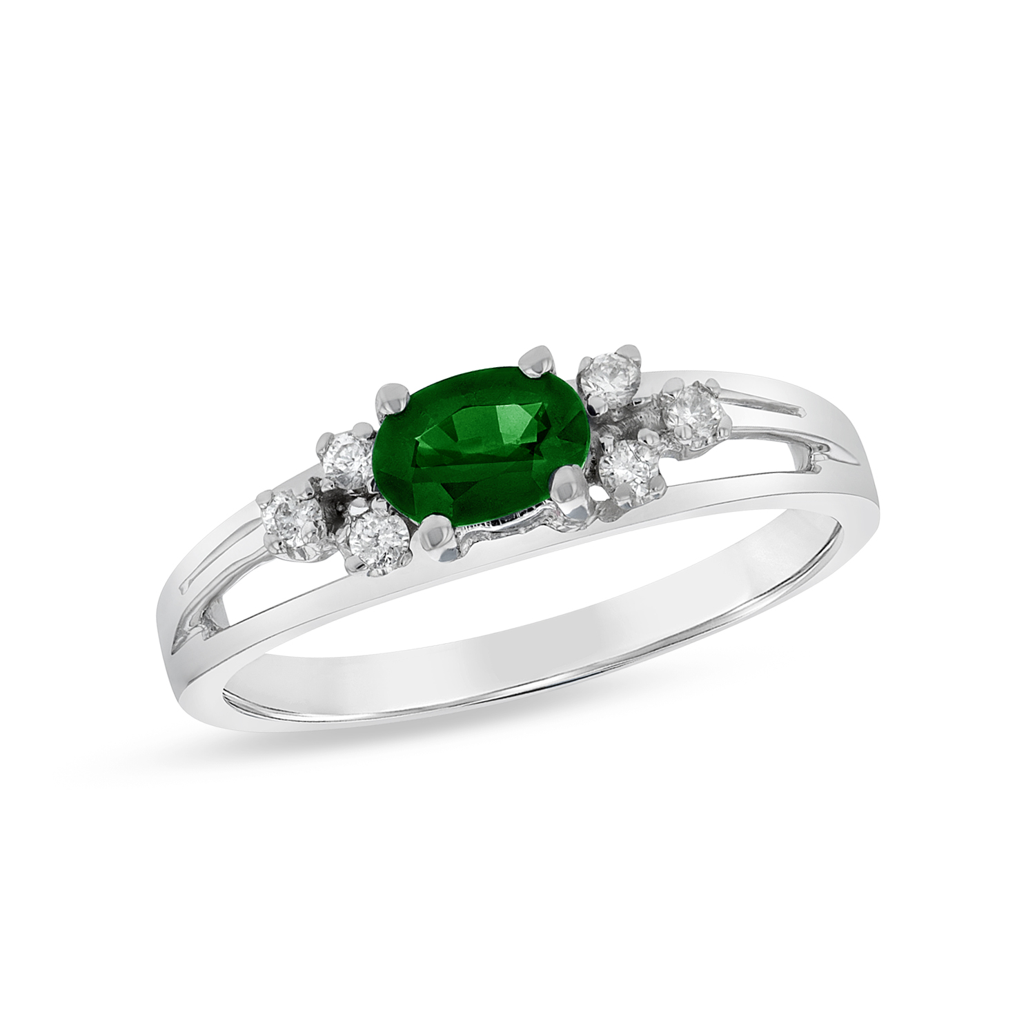 View 0.50ctw Diamond and Emerald fashion Band in 14k White Gold