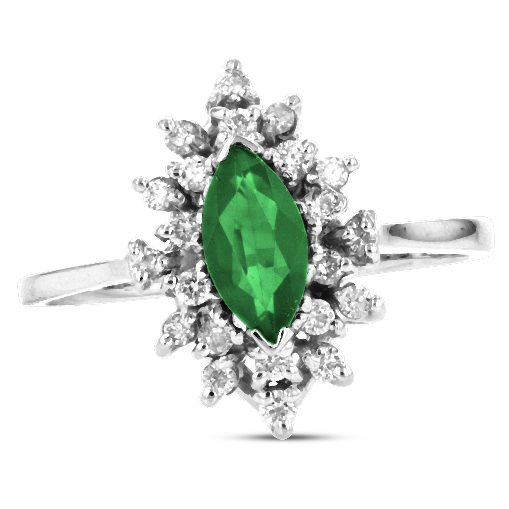View 0.70ctw Diamond and Marquis Shaped Emerald in 14k White Gold